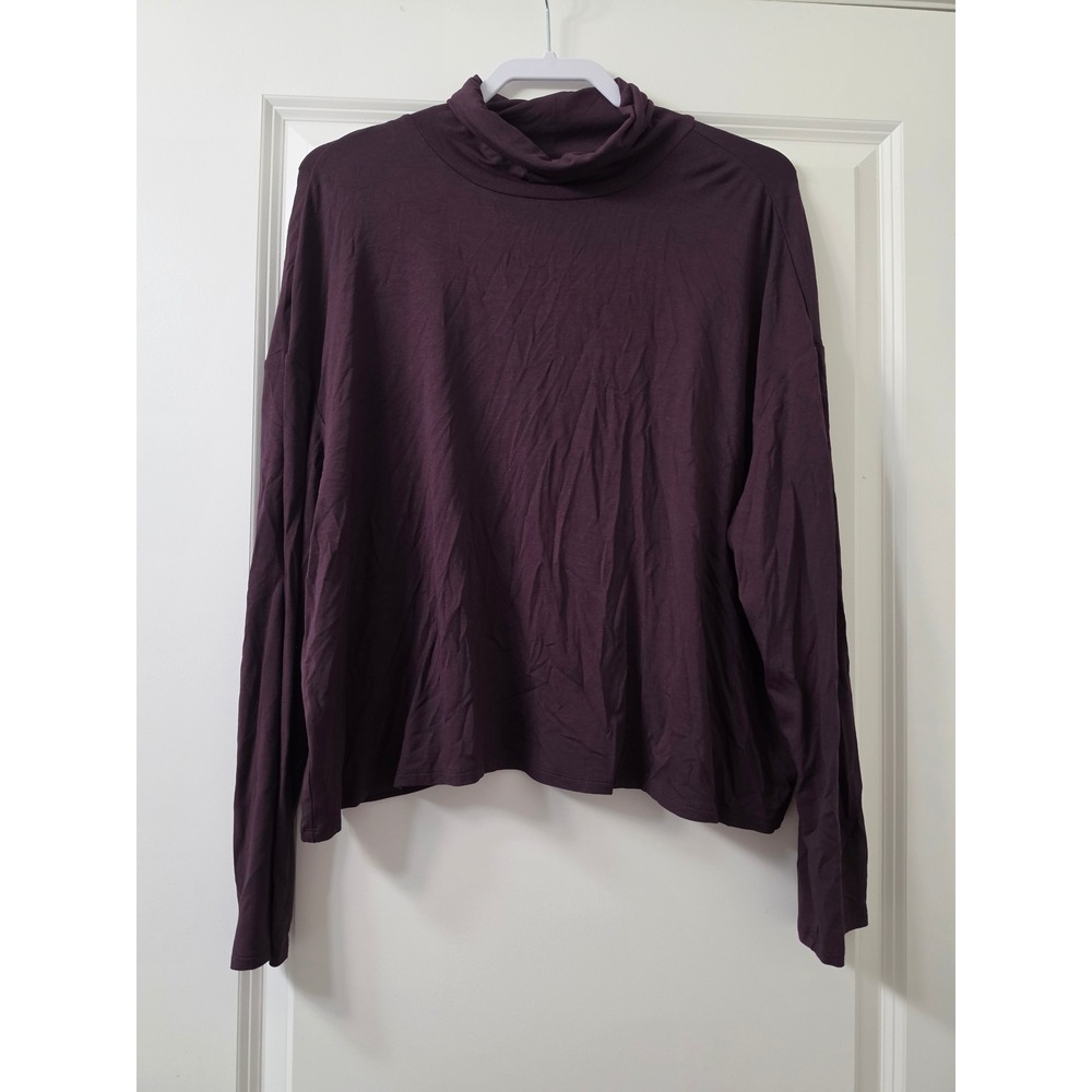 J. Jill Wearever Knit Top XL Dark Fig Mock Neck Long Sleeve Plum Purple New